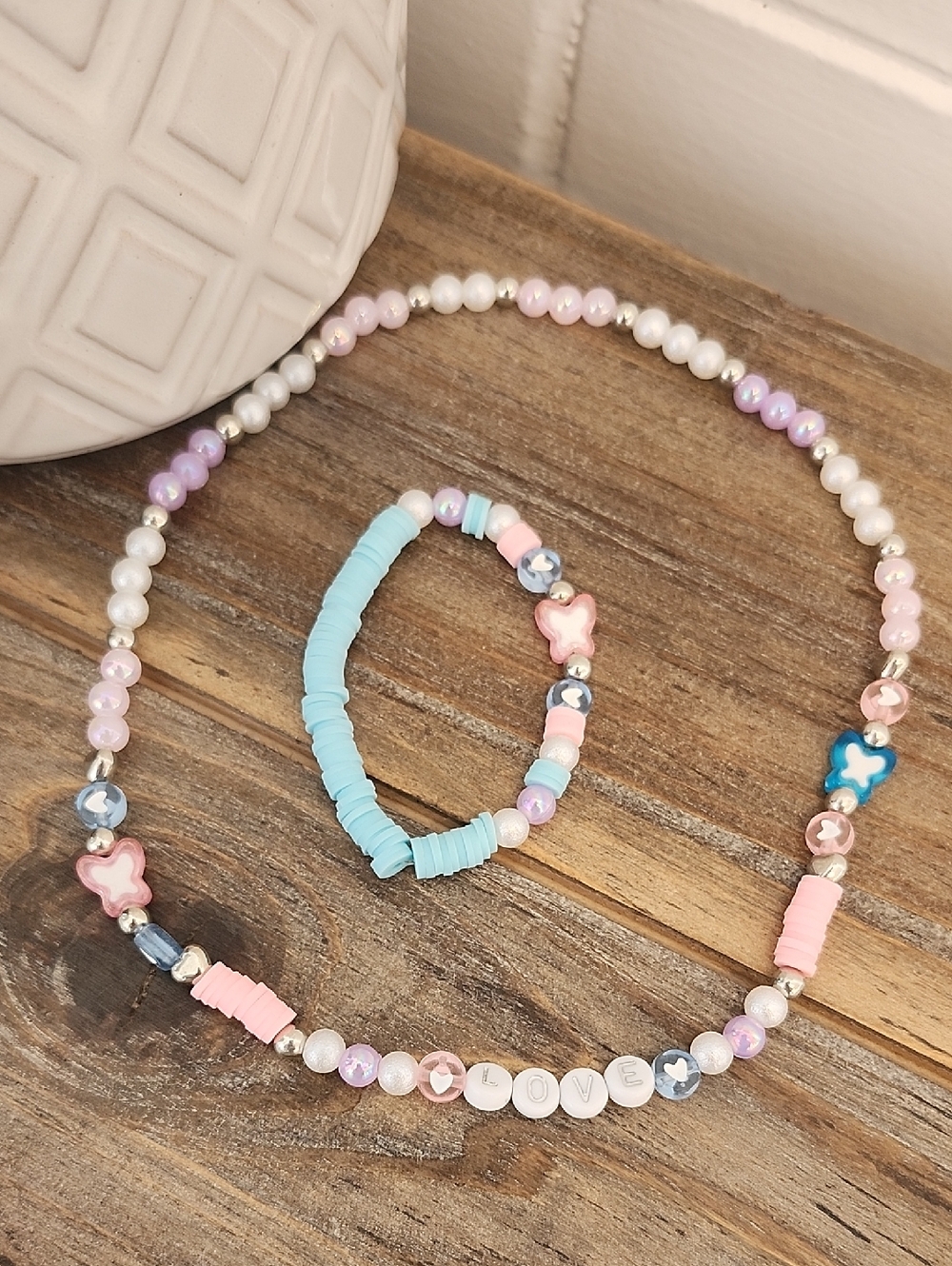 Kids Pastel Beaded Necklace and Bracelet Set